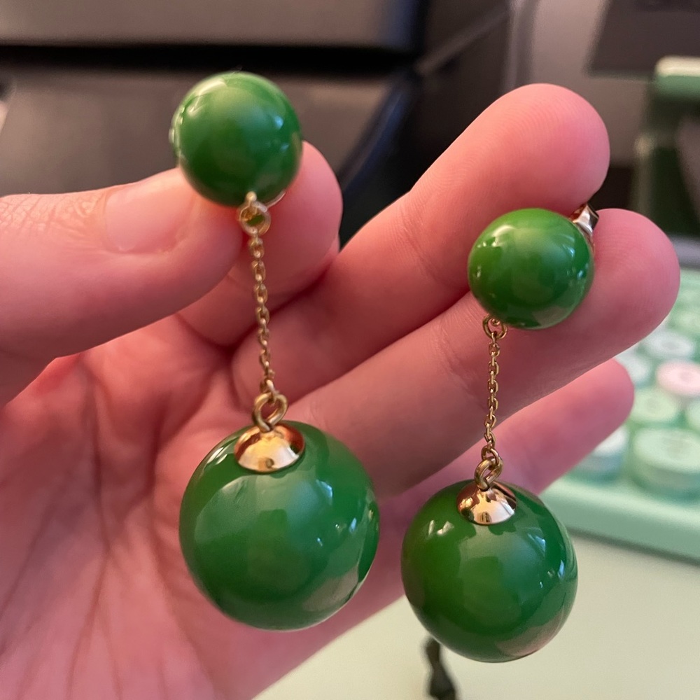 Green ball drop earrings from Kate spade